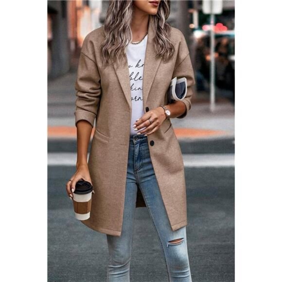 Women's 2024 Plaid Shacket Jacket Casual Button Wool Blend Winter Trench Coat - Picture 5 of 7